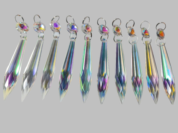 12 Aurora Borealis 76 mm 3" Icicle Chandelier Crystals Drops Beads Droplets Christmas Decorations