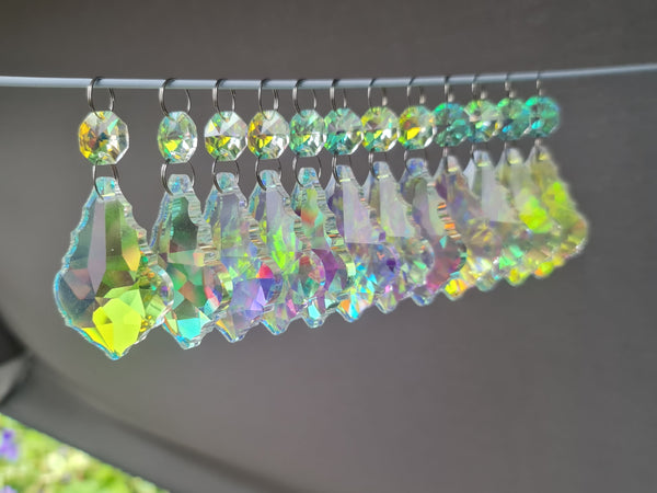 12 Aurora Borealis Leaf 50 mm 2" Chandelier Crystals Drops Beads Droplets Christmas Decorations 10