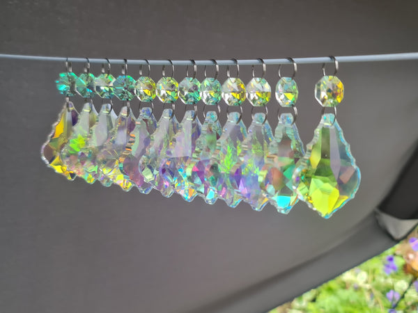 12 Aurora Borealis Leaf 50 mm 2" Chandelier Crystals Drops Beads Droplets Christmas Decorations 9