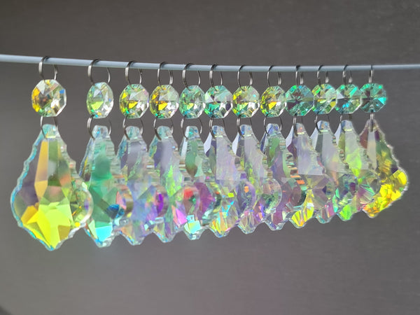 12 Aurora Borealis Leaf 50 mm 2" Chandelier Crystals Drops Beads Droplets Christmas Decorations 3