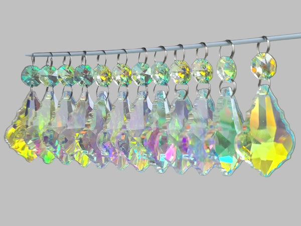 12 Aurora Borealis Leaf 50 mm 2" Chandelier Crystals Drops Beads Droplets Christmas Decorations 1