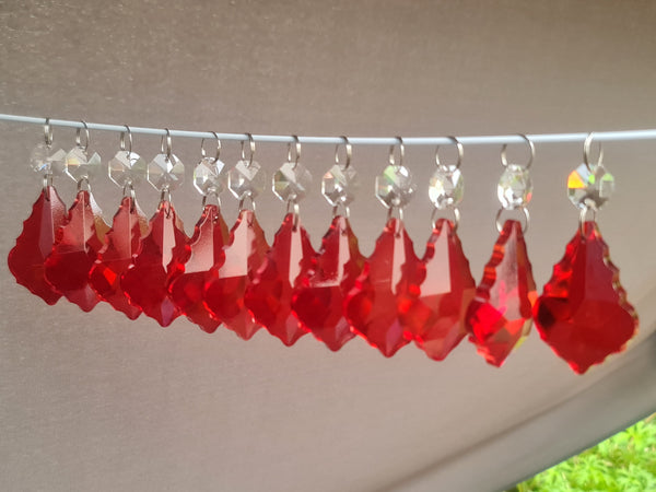 12 Red Leaf 50 mm 2" Chandelier UK Crystals Drops Beads Droplets Christmas Tree Decorations 6