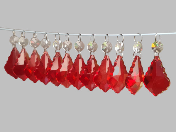 12 Red Leaf 50 mm 2" Chandelier UK Crystals Drops Beads Droplets Christmas Tree Decorations 1