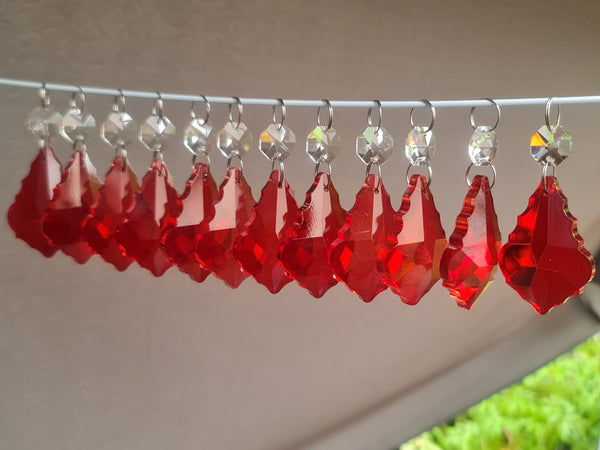 12 Red Leaf 50 mm 2" Chandelier UK Crystals Drops Beads Droplets Christmas Tree Decorations 10