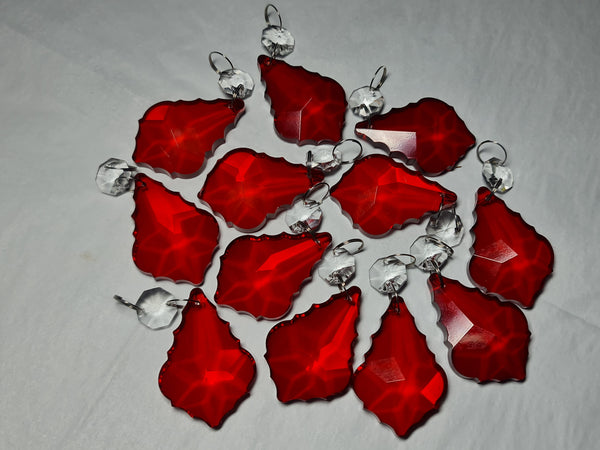 12 Red Leaf 50 mm 2" Chandelier UK Crystals Drops Beads Droplets Christmas Tree Decorations 11