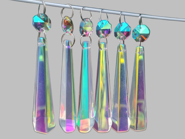 1 Aurora Borealis 72 mm 3" Icicle Chandelier Cut Glass Crystals Beads AB Droplets Lamp Parts