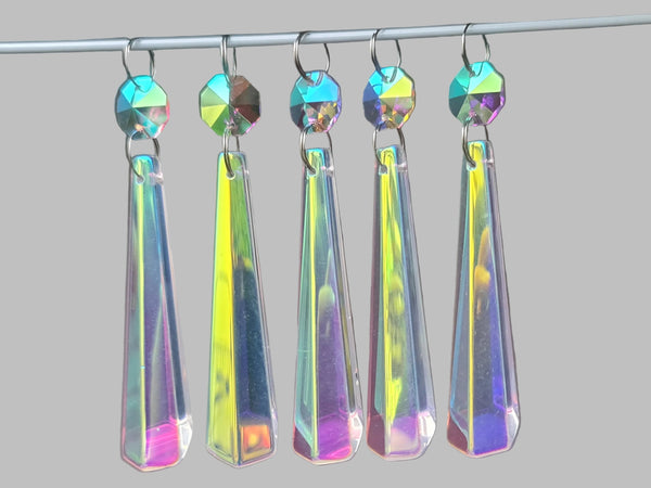 1 Aurora Borealis 72 mm 3" Icicle Chandelier Cut Glass Crystals Beads AB Droplets Lamp Parts