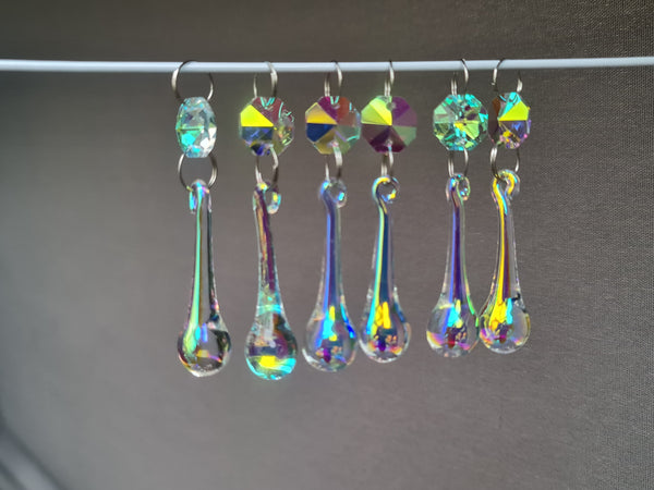 1 Aurora Borealis 53 mm 2" Teardrop Orb Chandelier Cut Glass Crystals Drops Beads Charms AB Droplets 6