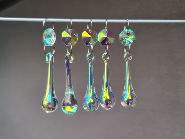 1 Aurora Borealis 53 mm 2" Teardrop Orb Chandelier Cut Glass Crystals Drops Beads Charms AB Droplets 10