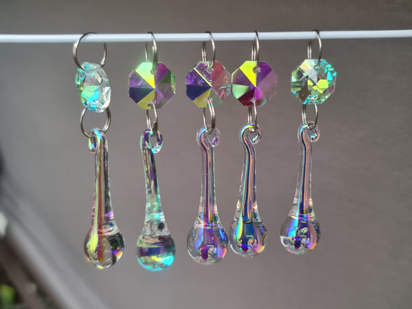1 Aurora Borealis 53 mm 2" Teardrop Orb Chandelier Cut Glass Crystals Drops Beads Charms AB Droplets 12