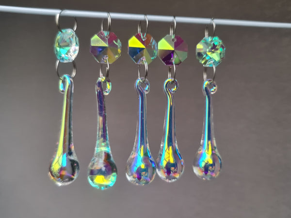 1 Aurora Borealis 53 mm 2" Teardrop Orb Chandelier Cut Glass Crystals Drops Beads Charms AB Droplets 9