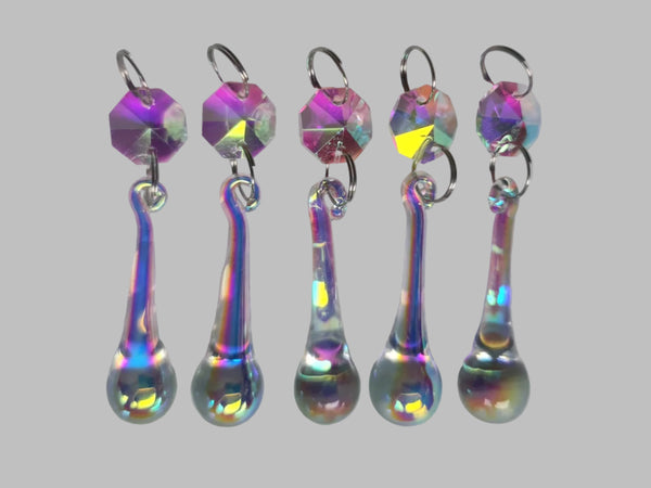 1 Aurora Borealis 53 mm 2" Teardrop Orb Chandelier Cut Glass Crystals Drops Beads Charms AB Droplets 7