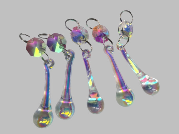 1 Aurora Borealis 53 mm 2" Teardrop Orb Chandelier Cut Glass Crystals Drops Beads Charms AB Droplets 8