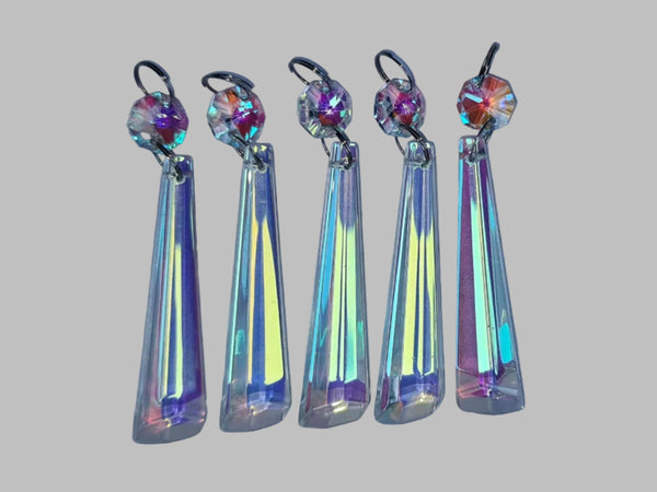 1 Aurora Borealis 72 mm 3" Icicle Chandelier Cut Glass Crystals Beads AB Droplets Lamp Parts