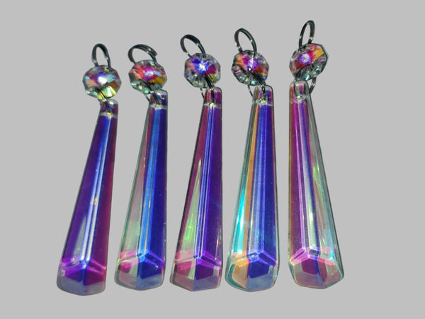 1 Aurora Borealis 72 mm 3" Icicle Chandelier Cut Glass Crystals Beads AB Droplets Lamp Parts