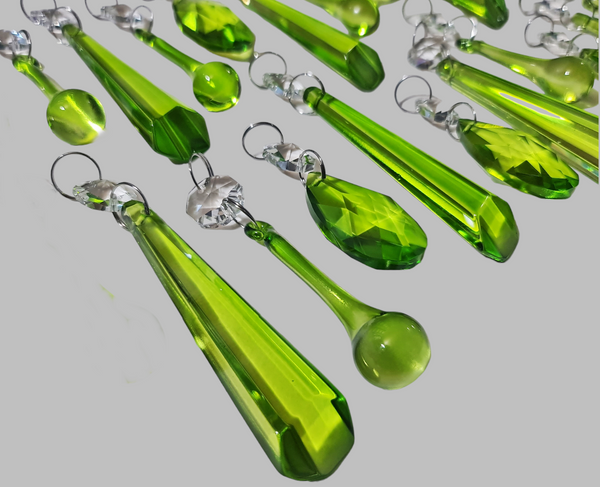 20 Sage Green Chandelier Drops Cut Glass Crystals Beads Prisms Droplets Light Lamp Parts 12