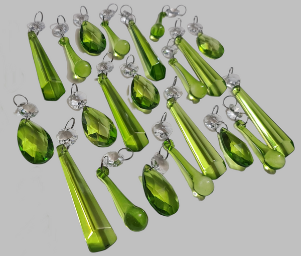 20 Sage Green Chandelier Drops Cut Glass Crystals Beads Prisms Droplets Light Lamp Parts 8