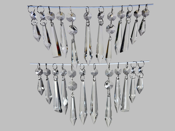 24 Chandelier Drops UK Crystals Cut Glass Beads XL Droplets & Standard Clear Icicle Torpedos colourless 11