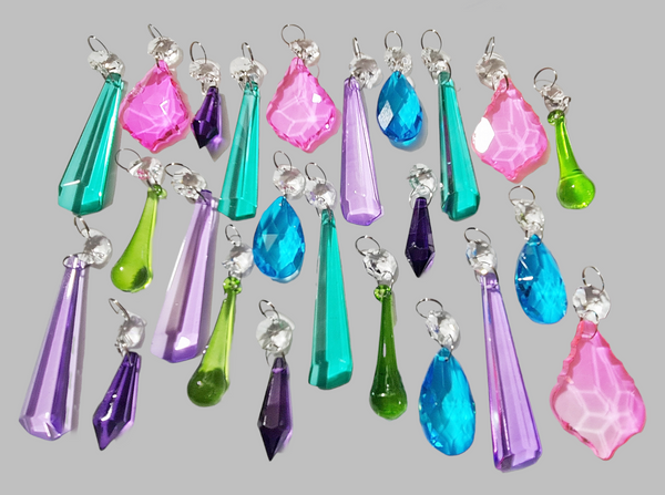 24 Chandelier Drops Glass UK Crystals Beads Tropical Colours Prisms Droplets Christmas Tree Decorations 4