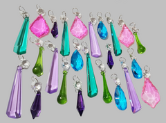 24 Chandelier Drops Glass UK Crystals Beads Tropical Colours Prisms Droplets Christmas Tree Decorations