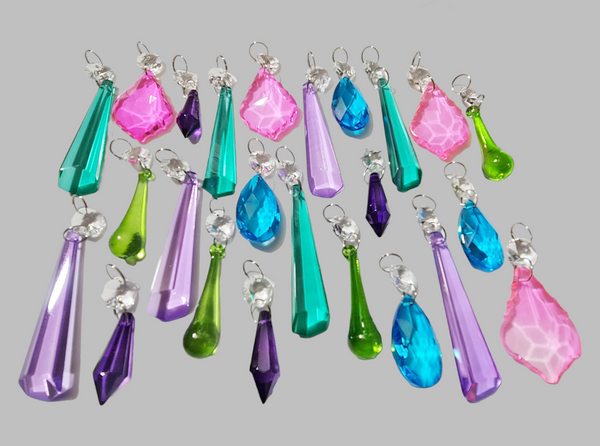24 Chandelier Drops Glass UK Crystals Beads Tropical Colours Prisms Droplets Christmas Tree Decorations 8
