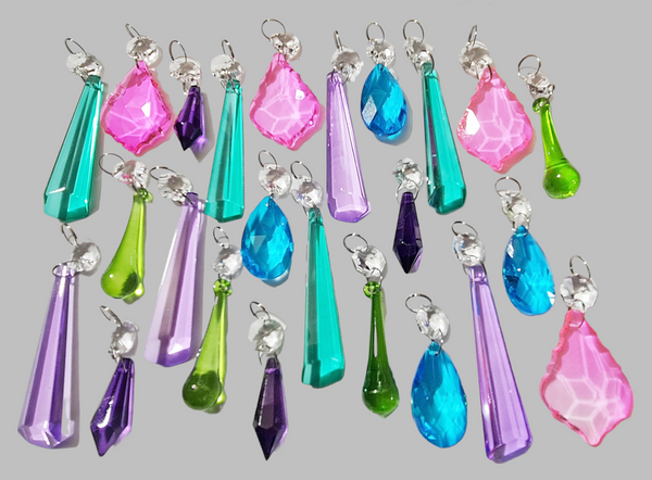 24 Chandelier Drops Glass UK Crystals Beads Tropical Colours Prisms Droplets Christmas Tree Decorations 10
