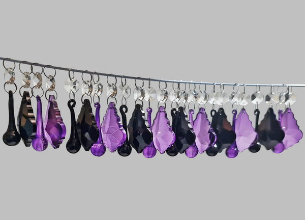 24 Chandelier Drops Gothic Black Purple Cut Glass UK Crystals Beads Droplets Christmas Tree Decorations 12