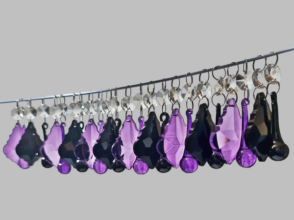 24 Chandelier Drops Gothic Black Purple Cut Glass UK Crystals Beads Droplets Christmas Tree Decorations 10