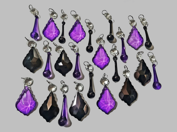 24 Chandelier Drops Gothic Black Purple Cut Glass UK Crystals Beads Droplets Christmas Tree Decorations 5