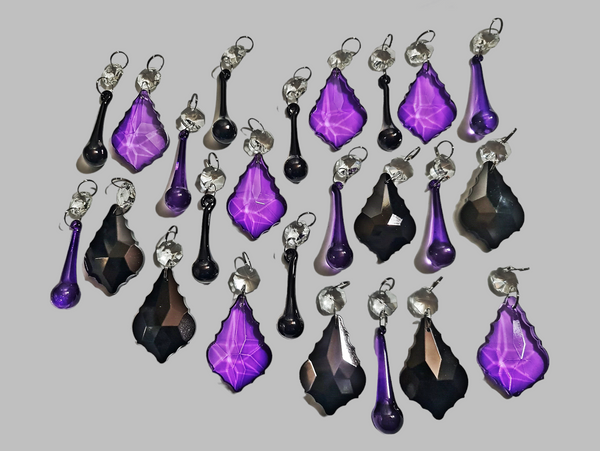 24 Chandelier Drops Gothic Black Purple Cut Glass UK Crystals Beads Droplets Christmas Tree Decorations 7