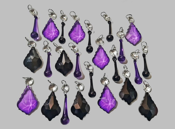 24 Chandelier Drops Gothic Black Purple Cut Glass UK Crystals Beads Droplets Christmas Tree Decorations 3