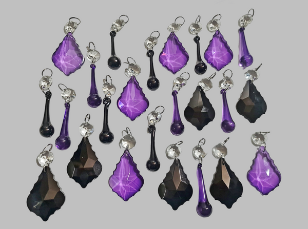 24 Chandelier Drops Gothic Black Purple Cut Glass UK Crystals Beads Droplets Christmas Tree Decorations 9