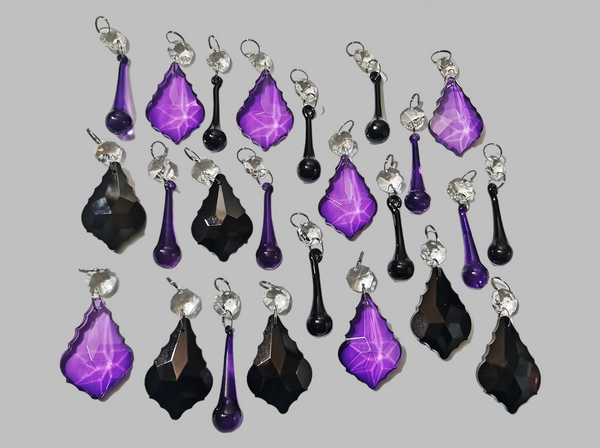 24 Chandelier Drops Gothic Black Purple Cut Glass UK Crystals Beads Droplets Christmas Tree Decorations 11