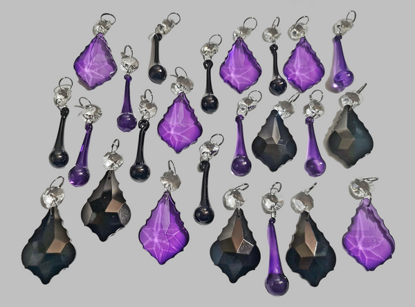 24 Chandelier Drops Gothic Black Purple Cut Glass UK Crystals Beads Droplets Christmas Tree Decorations 13