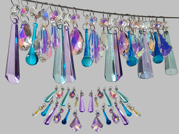 24 Chandelier Drops AB Aurora Borealis Soft Pastel Colours Glass Crystals Beads Prisms Droplets 1