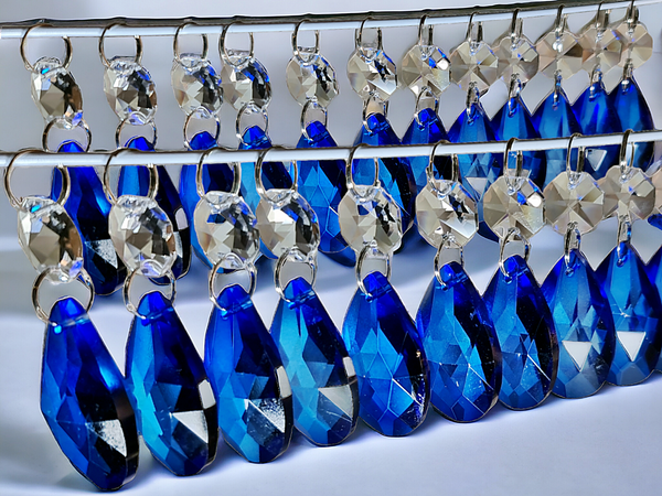 1 Blue Cut Glass Oval 37 mm 1.5" Chandelier UK Crystals Drops Beads Droplets Light Lamp Parts 12