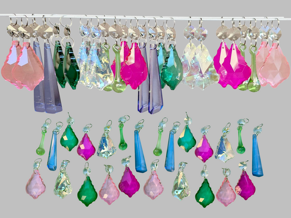 24 Chandelier Drops Cut Glass UK Crystals June Colours Prisms Christmas Tree Wedding Beads 1