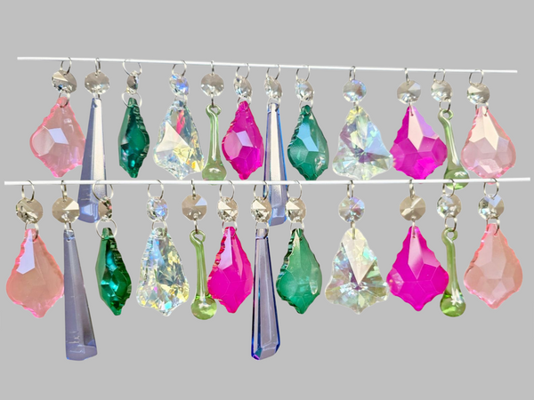24 Chandelier Drops Cut Glass UK Crystals June Colours Prisms Christmas Tree Wedding Beads 7