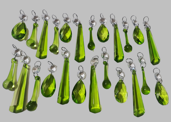 24 Sage Green Chandelier Drops Cut Glass UK Crystals Beads Christmas Tree Decorations Sun Catchers 11
