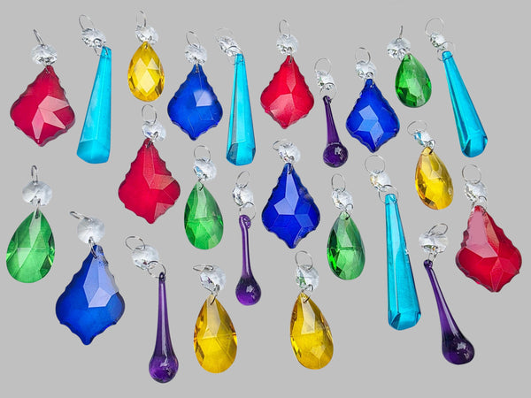 24 Chandelier Drops Mix 6 Colours Cut Glass Crystals Beads Prisms Droplets Christmas Wedding 2