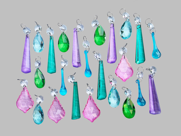 24 Chandelier Pastel Colours Crystals Cut Glass Droplets Christmas Tree Wedding Prisms Beads 3