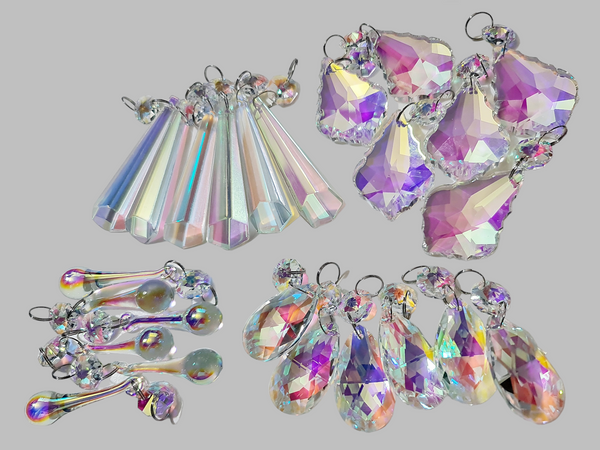 24 Aurora Borealis AB Iridescent Chandelier Drops Cut Glass UK Crystals Beads Droplets Christmas Tree Decorations 2