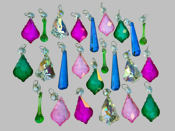 24 Chandelier Drops Cut Glass UK Crystals June Colours Prisms Christmas Tree Wedding Beads 2