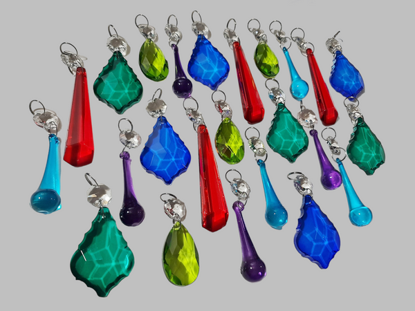 24 Chandelier Drops Cut Glass Crystals Beads Antique Colours Prisms Hanging Pendant Droplets 4