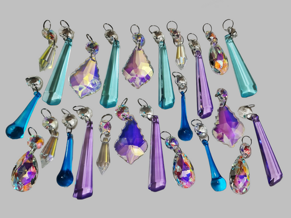 24 Chandelier Drops AB Aurora Borealis Soft Pastel Colours Glass Crystals Beads Prisms Droplets 2