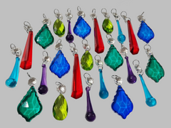 24 Chandelier Drops Cut Glass Crystals Beads Antique Colours Prisms Hanging Pendant Droplets