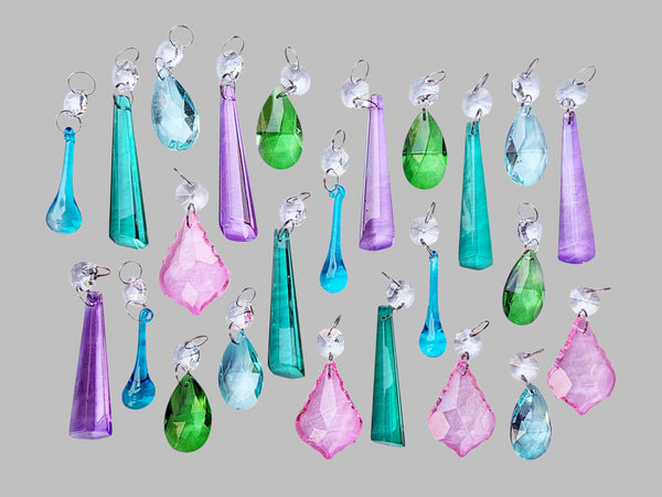 24 Chandelier Pastel Colours Crystals Cut Glass Droplets Christmas Tree Wedding Prisms Beads 5