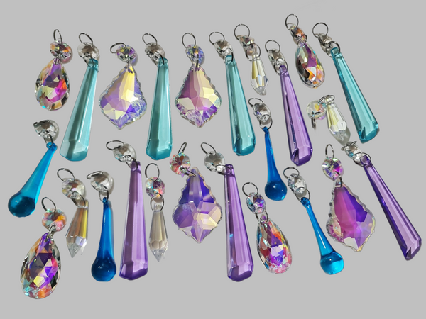24 Chandelier Drops AB Aurora Borealis Soft Pastel Colours Glass Crystals Beads Prisms Droplets 4