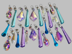 24 Chandelier Drops AB Aurora Borealis Soft Pastel Colours Glass Crystals Beads Prisms Droplets