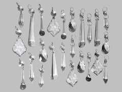 24 Chandelier Drops Clear Standard Size Cut Glass UK Crystals Beads Prisms Tree Decorations